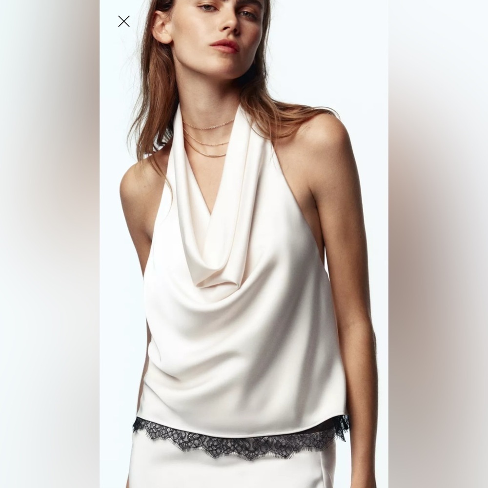 Zara satin effect lace halter top - Picture 3 of 7
